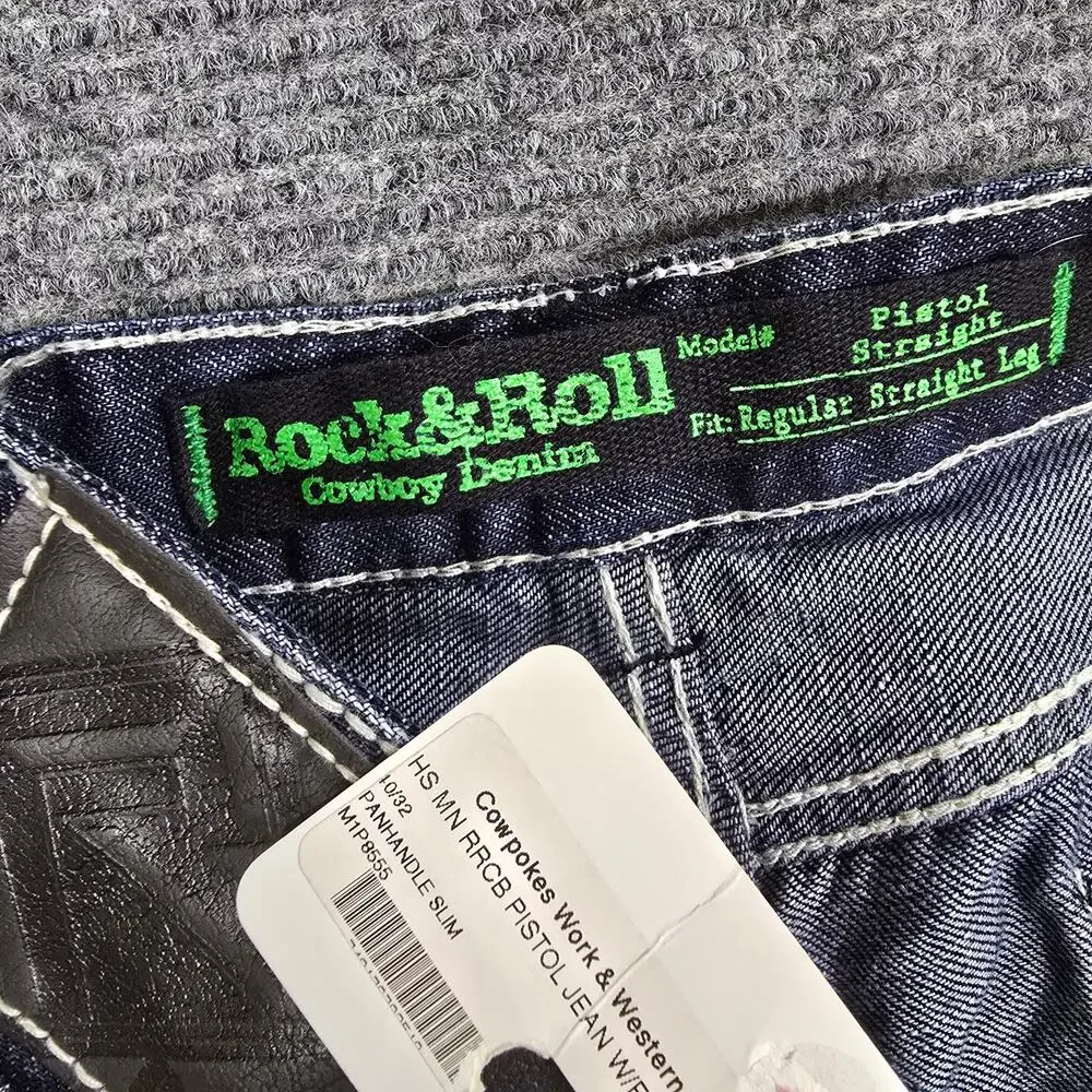 Rock & Roll Cowboy Pistol Jeans Mens 40x32 NWT Dark Wash Straight Leg Western